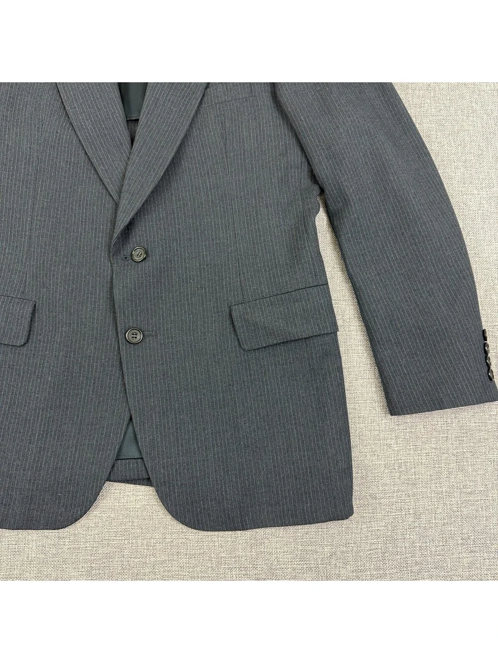 Vintage 90s Kuppenheimer Mens 42R Gray Pinstripe Wool Blazer Sport Coat USA